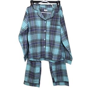 BedHead Teal and Black Plaid Flannel Pajamas Size Small